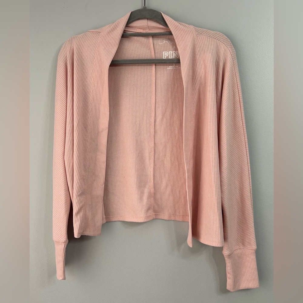 Victoria's Secret PINK Dreamr Sz Small Light Pink Ribbed Open-Front Cardigan NWT - Picture 1 of 8